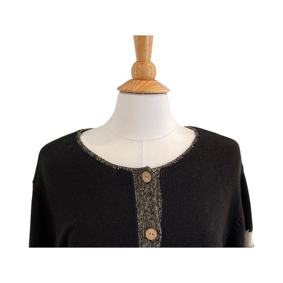 Coldwater Creek Ramie & Cotton Blend Black Patchwork Fall Leaves Cardigan 2X - Picture 2 of 12